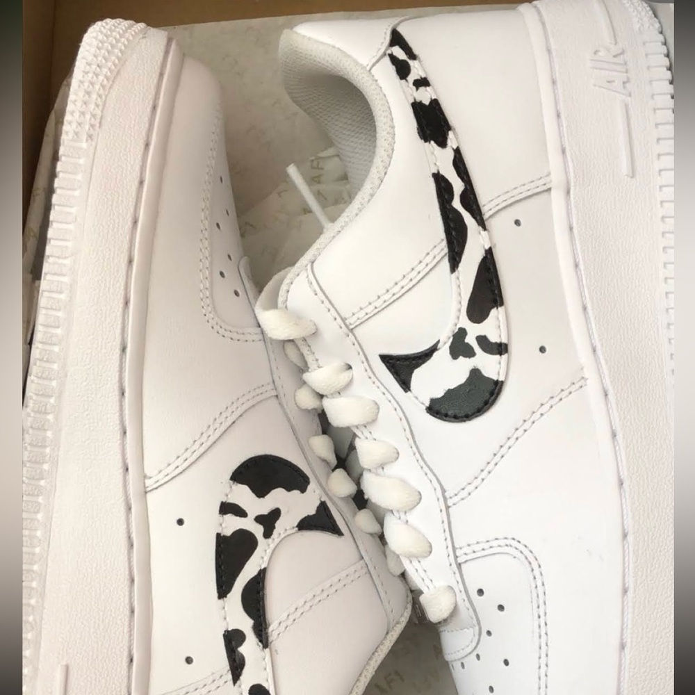 Nike White Sneakers with cow print